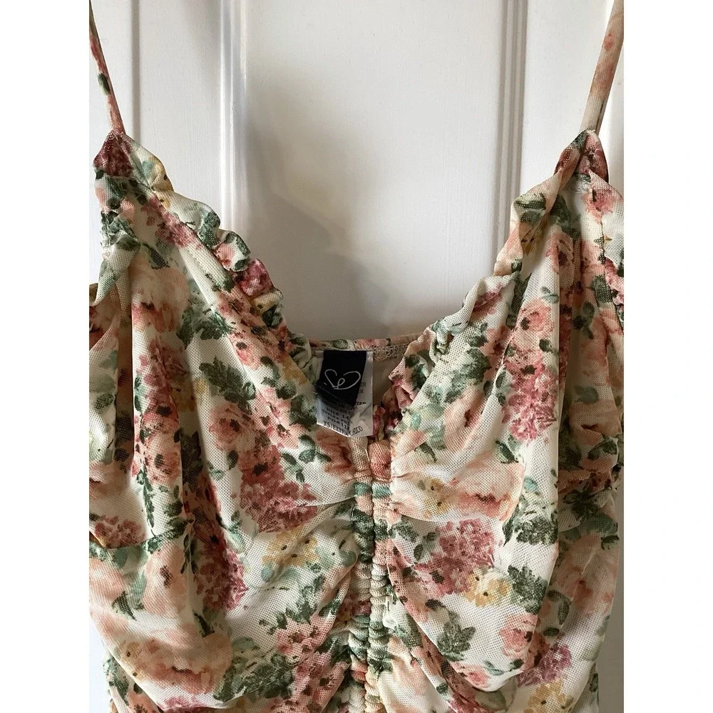 Coquette Y2K Cottagecore XS Floral sweetheart Babydoll Ruched Bodycon Dress - Picture 3 of 9